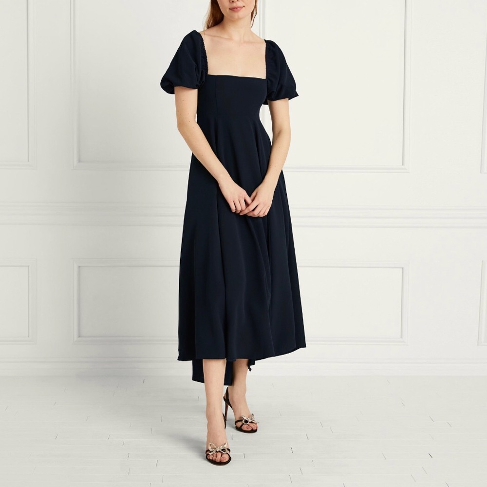 Hill House Navy Puff-Sleeve Midi Dress